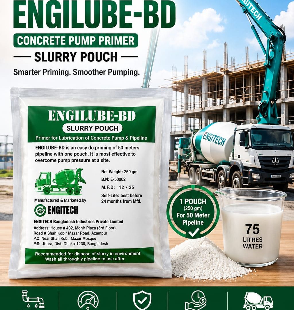 ENGI LUBE BD-Concrete Pumping Primer ,Slurry Pouch , Boom Pressure.
